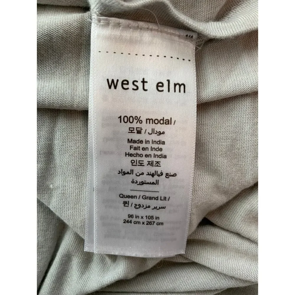 West Elm Queen Flat Sheet Grey 100% Tencel Modal Bedding 105x96 Soft Cooling